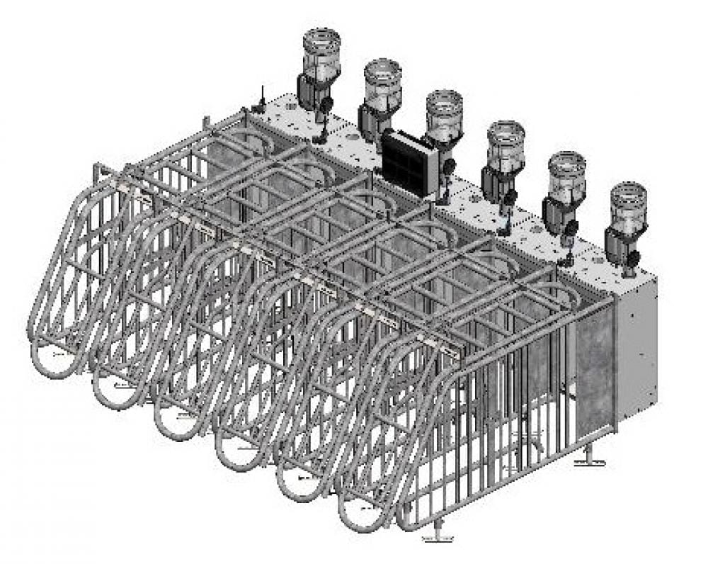 Backout station with 6 feeding places. Up to 120 sows